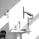 Monitor Arm Single LCD Monitor Desk Mount Stand with Gas Spring Fully Adjustable Fits 20 21 23 24 27 30 32 Screens Height Adjustable Tilt Swivel Rotate, Clamp and Grommet Base, 5 Years Warranty (MODEL LMS-GP)