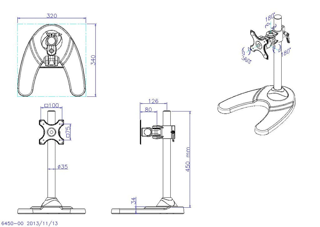 Single LCD Monitor Desk Stand Adjustable Tilt Free-Standing Mount fits 1 Screen up to 27", 5 Years Warranty, Silver (LMSFS)