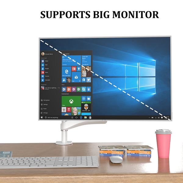 HUANUO Single Monitor Arm, 13 To 32 Inch White Monitor Mount, Adjustable Arm Fits 19.8lbs Computer Screens, 75 & 100mm Vesa Mount With Clamp And