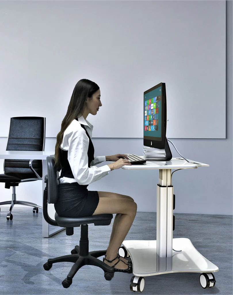 Sit-Standing Mobile Laptop Cart, Rolling Desk with Height Adjustable 31.5" x 23.6" Platform, Supports up to 17.6 lbs, Silver (LPC05)