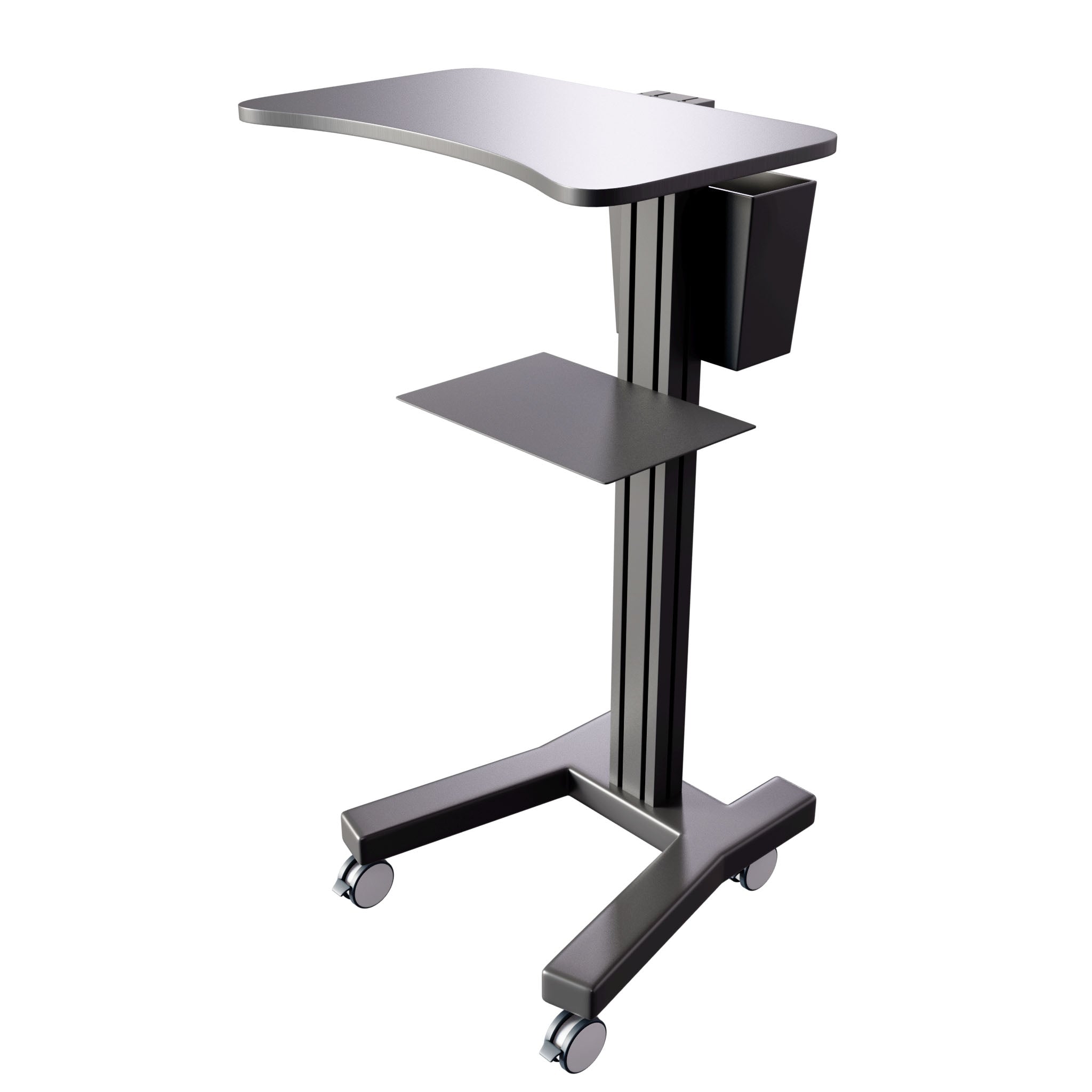 Sit Stand Mobile Laptop Cart with Height Adjustments, Optional CPU Holder, Printer Shelf & Basket, Black (LPC04B)