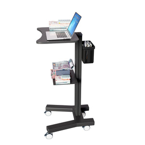 Sit Stand Mobile Laptop Cart with Height Adjustments, Optional CPU Holder, Printer Shelf & Basket, Black (LPC04B)
