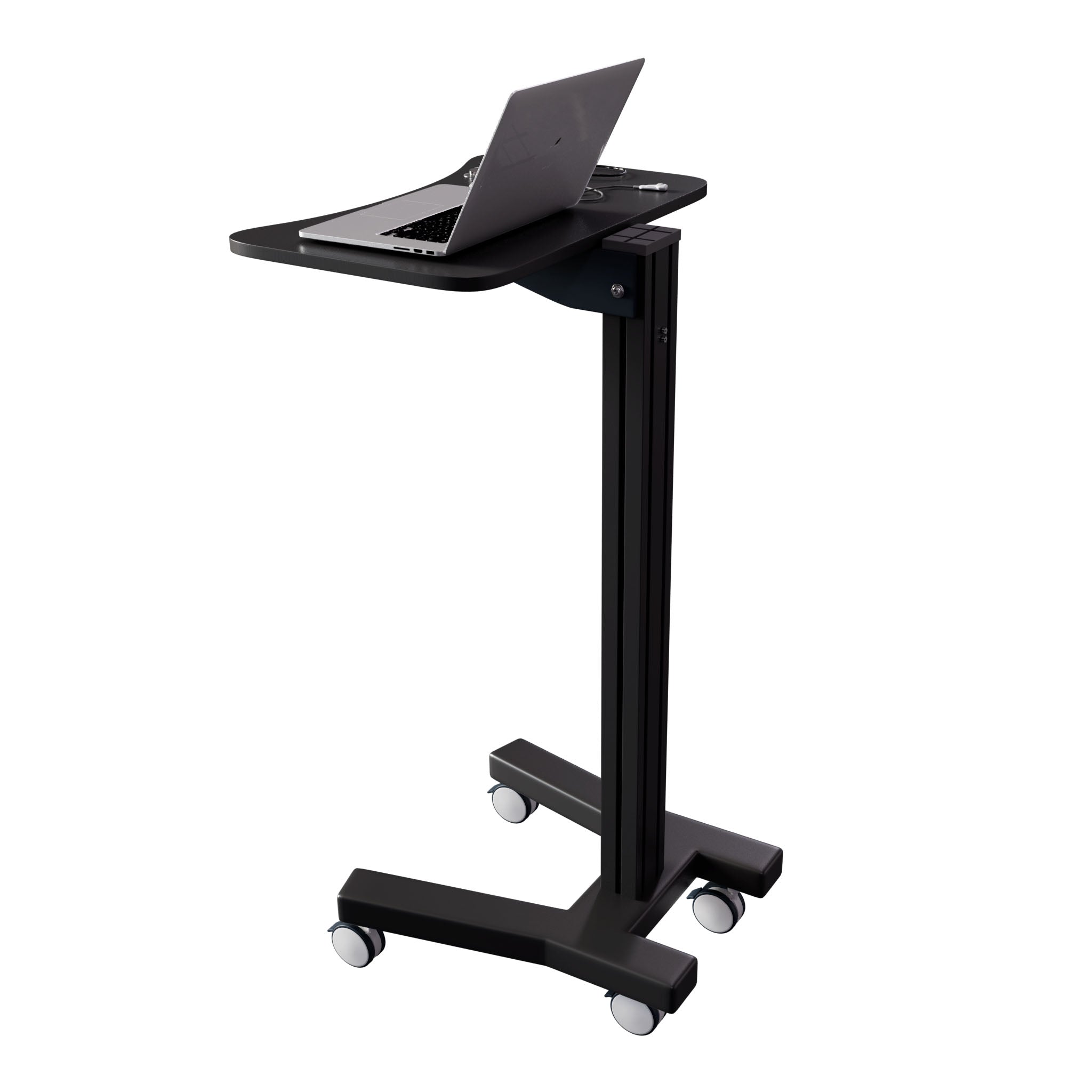 Sit Stand Mobile Laptop Cart with Height Adjustments, Optional CPU Holder, Printer Shelf & Basket, Black (LPC04B)