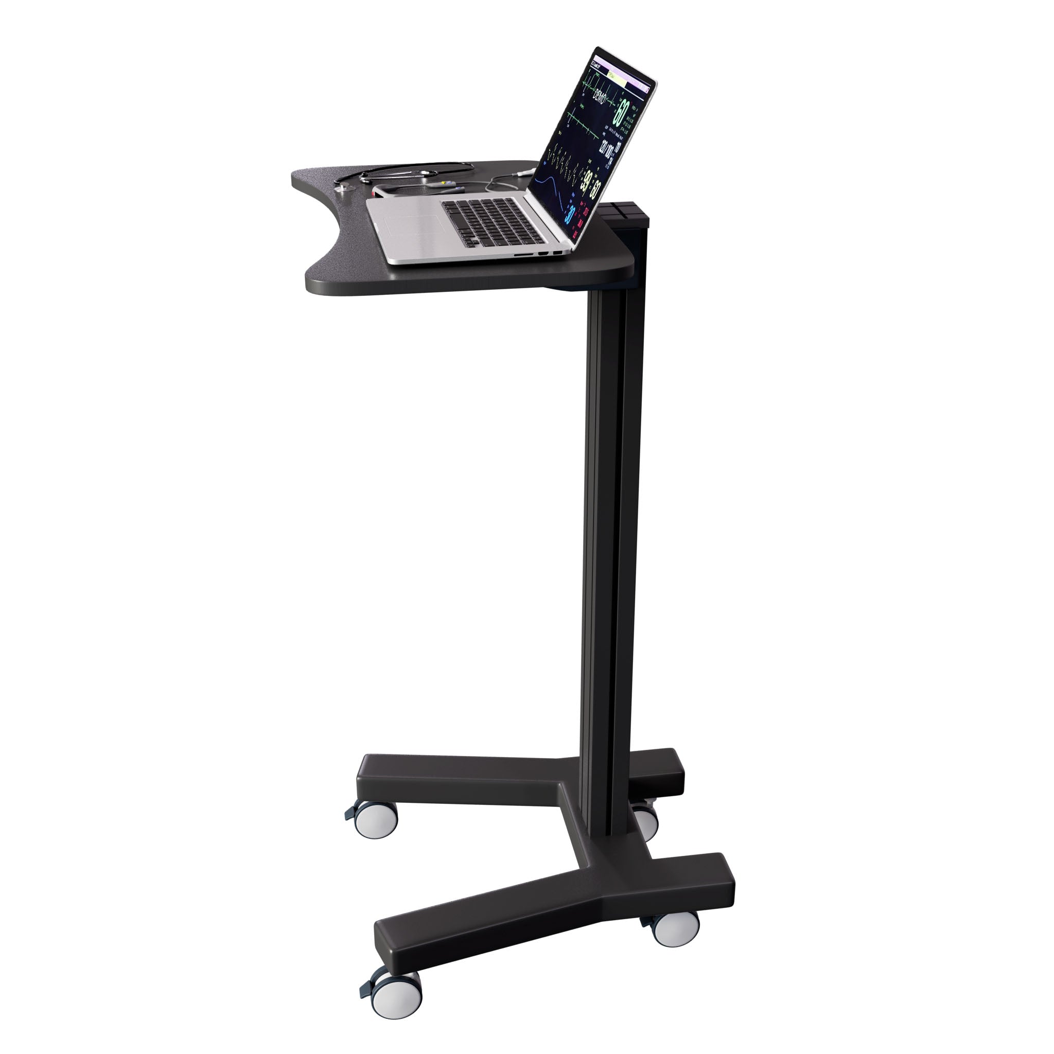 Sit Stand Mobile Laptop Cart with Height Adjustments, Optional CPU Holder, Printer Shelf & Basket, Black (LPC04B)