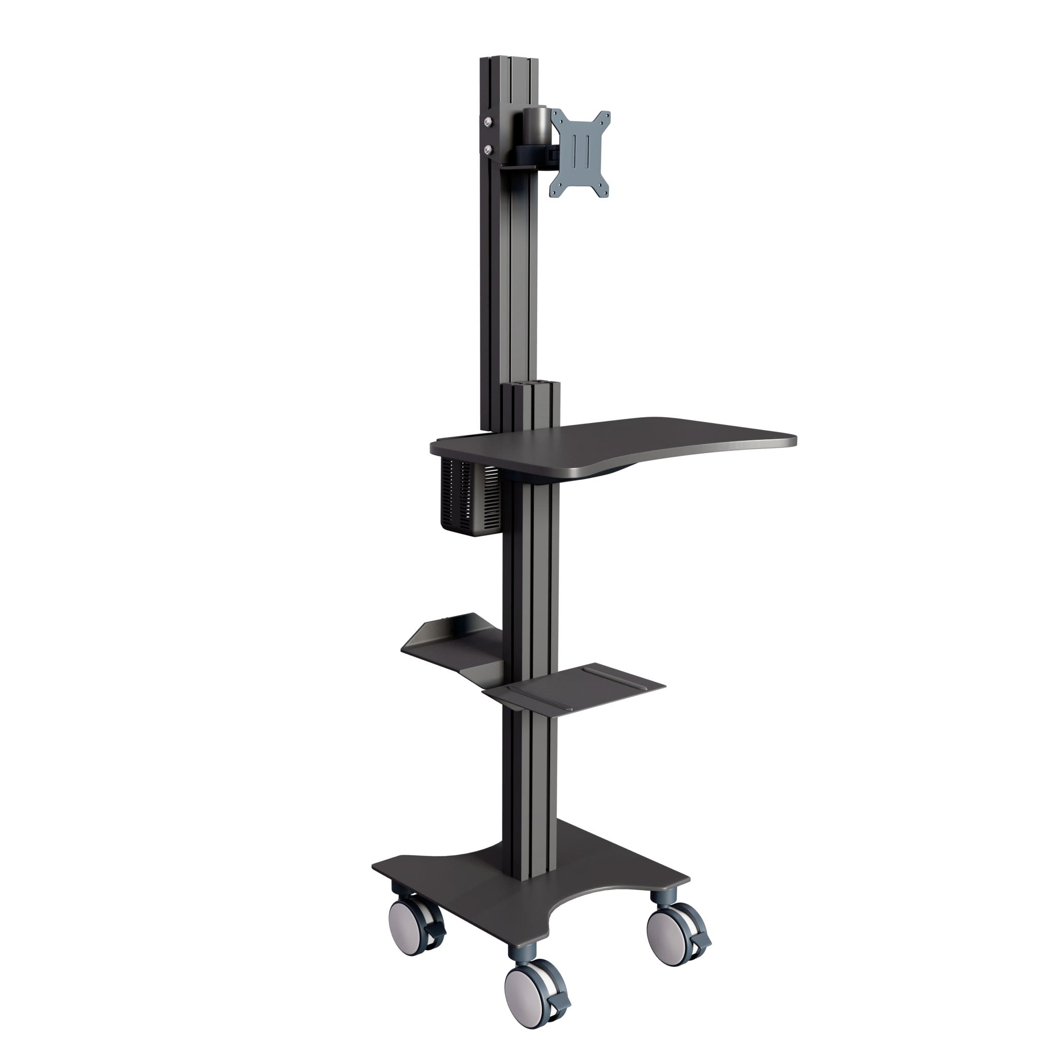 Sit Stand Mobile Workstation with Height Adjustments and Keyboard Tray, Optional CPU Holder, Printer Shelf, Basket, Black (MCT10B)