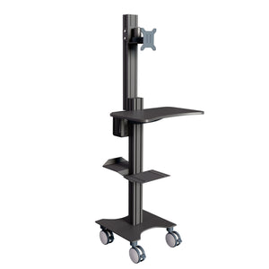 Sit Stand Mobile Workstation with Height Adjustments and Keyboard Tray, Optional CPU Holder, Printer Shelf, Basket, Black (MCT10B)