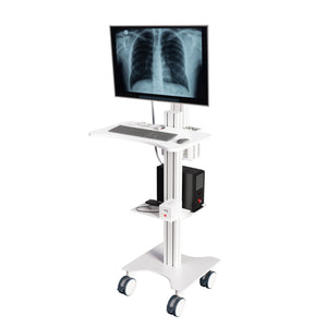 Sit Stand Mobile Workstation with Height Adjustments and Keyboard Tray, Optional CPU Holder, Printer Shelf, Basket White (MCT10W)