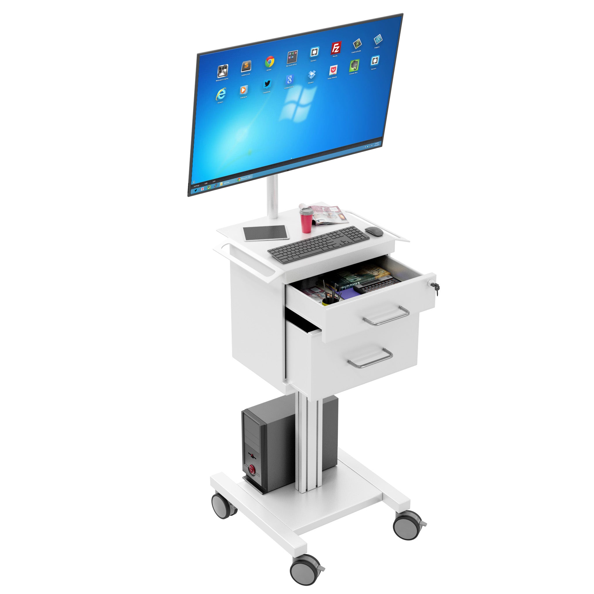 Medical Computer Cart Height Adjustable Storage Rack