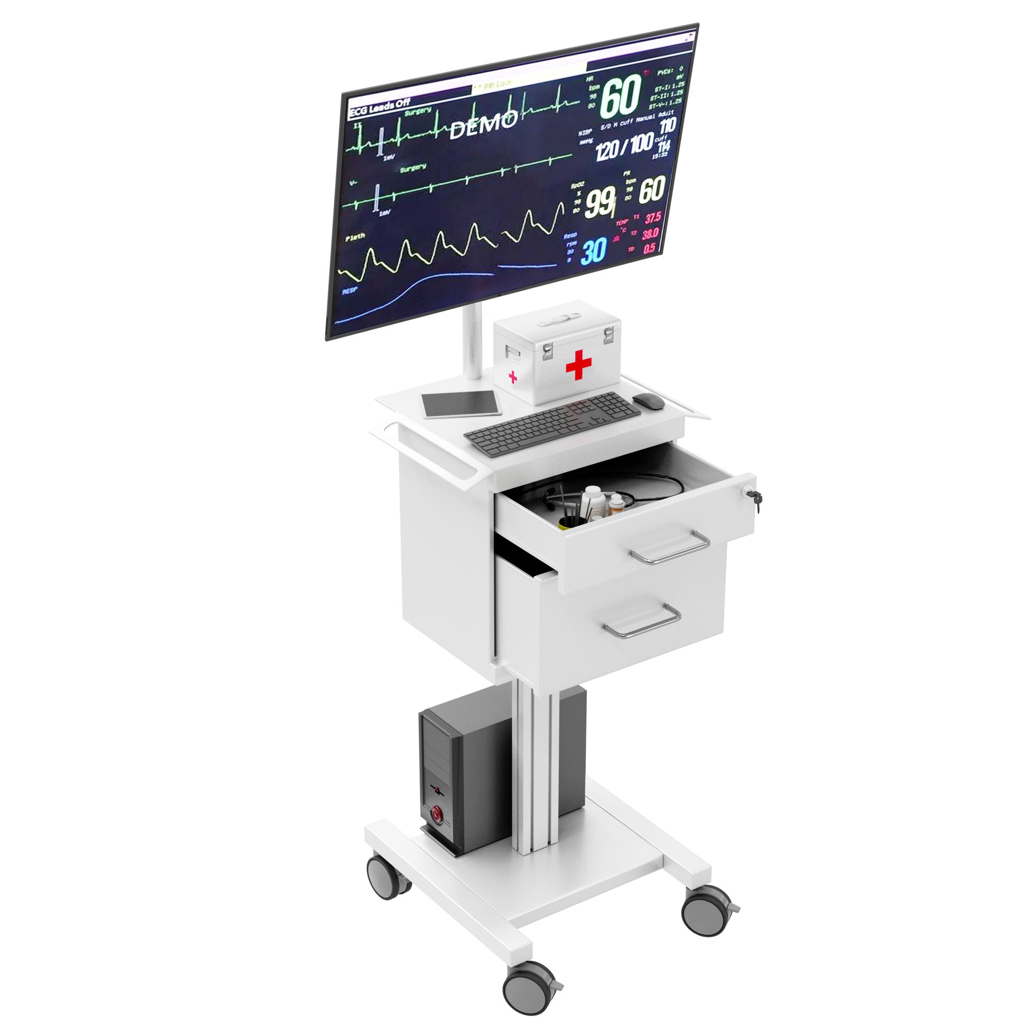 Medical Computer Cart Height Adjustable Storage Rack
