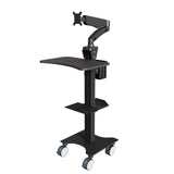 Sit Stand Mobile Workstation with Gas Spring Arm and Keyboard Tray, Optional CPU Holder, Printer Shelf & Basket, Black (MCTGB)