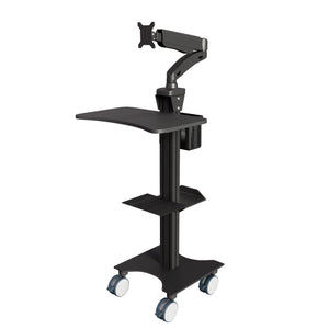 Sit Stand Mobile Workstation with Gas Spring Arm and Keyboard Tray, Optional CPU Holder, Printer Shelf & Basket, Black (MCTGB)