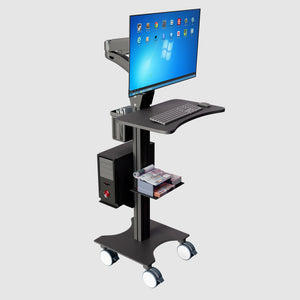 Sit Stand Mobile Workstation with Gas Spring Arm and Keyboard Tray, Optional CPU Holder, Printer Shelf & Basket, Black (MCTGB)