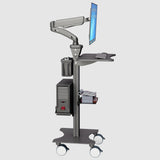 Sit Stand Mobile Workstation with Gas Spring Arm and Keyboard Tray, Optional CPU Holder, Printer Shelf & Basket, Black (MCTGB)
