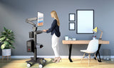Sit Stand Mobile Workstation with Gas Spring Arm and Keyboard Tray, Optional CPU Holder, Printer Shelf & Basket, Black (MCTGB)