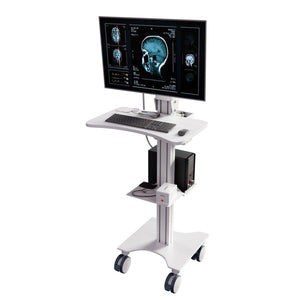 Sit Stand Mobile Workstation with Gas Spring Arm and Keyboard Tray, Optional CPU Holder, Printer Shelf & Basket, White (MCTGW)