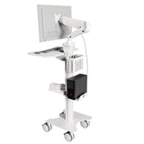 Sit Stand Mobile Workstation with Gas Spring Arm and Keyboard Tray, Optional CPU Holder, Printer Shelf & Basket, White (MCTGW)