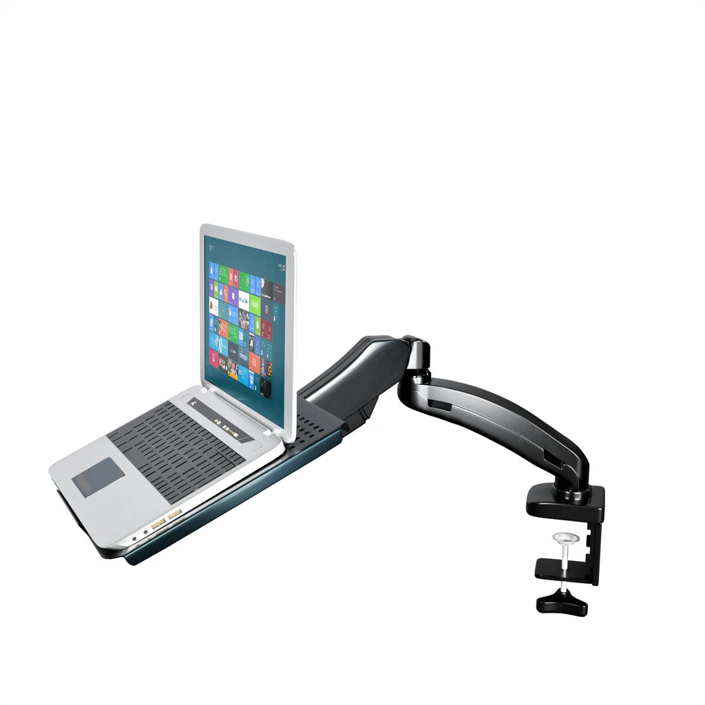 Full Motion Articulation Gas Spring Laptop Desk Stand Arm - Height Adjustable Notebook Riser, Silver/Black (NAGS)