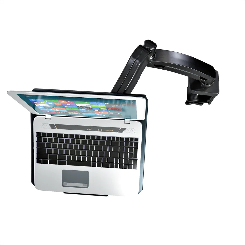 Full Motion Articulation Gas Spring Laptop Desk Stand Arm - Height Adjustable Notebook Riser, Silver/Black (NAGS)