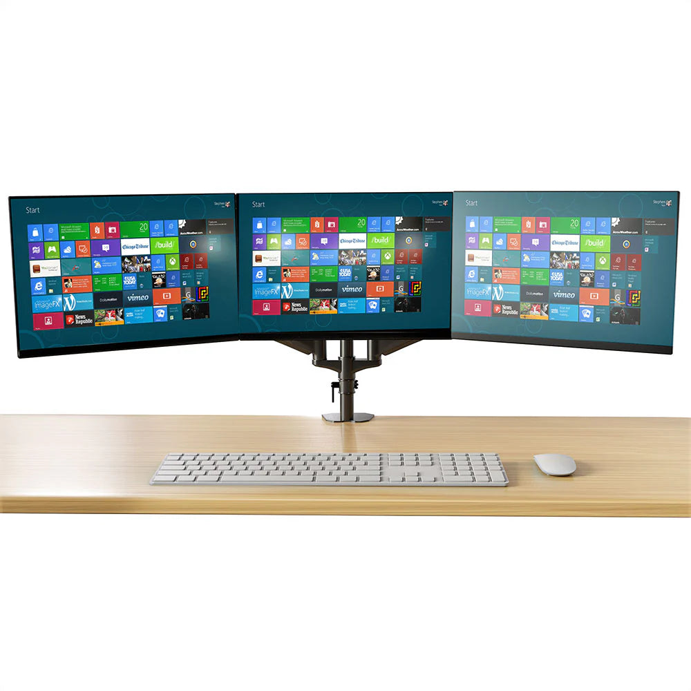 Gas Spring Triple Monitor Desk Mount Arm/Stand, Fully Adjustable Arms, Fits up to 27" Screens, 5 Years Warranty, Black (3MSG)