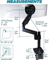 Single Monitor Gas Spring Heavy Duty Arm for Ultrawide Monitors upto 57", Single Desk Stand, Pneumatic Height Adjustable, Modular Arms, 100x100 VESA Mount, Black, (PMS-PRM57)