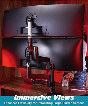 Dual Monitor Gas Spring Heavy Duty Arm for Ultrawide Monitors upto 57", Dual Desk Stand, Pneumatic Height Adjustable, Modular Arms, 100x100 VESA Mount, Black, (PMS-PRM57-D)