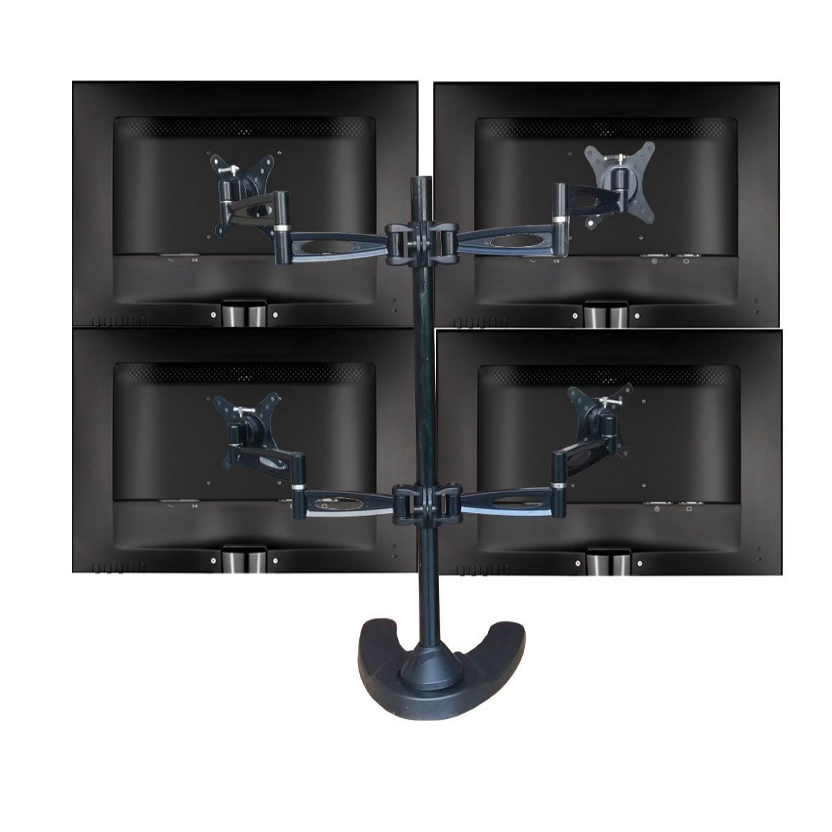 Quad Monitor Stand Freestanding, Adjustable/Tilt/Swivel/Rotate, Supports Monitors up to 27”, Adjustable VESA 75x75mm, 100x100mm Four Monitor Stand for 4 Screen Setup, Black (4MSFP)