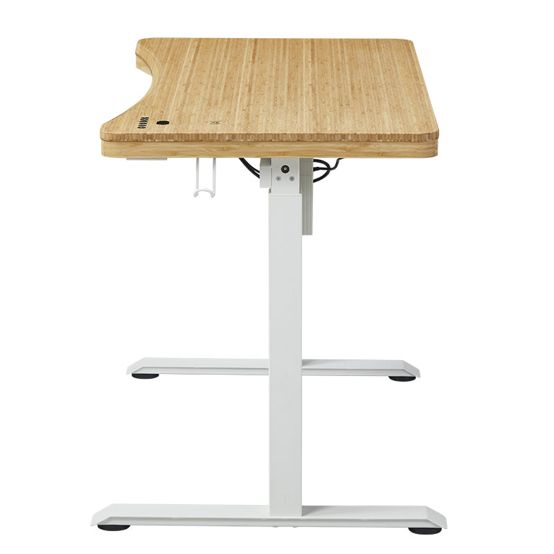 Single Motor Electric Sit to Stand Workstation with In-Built Drawer, Height Adjustable with Supportive Legs, Bamboo Top (R3071)