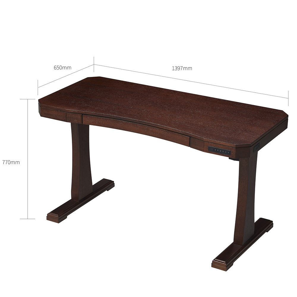 Single Motor Electric Sit to Stand Workstation with In-Built Drawer, Height Adjustable with Supportive Legs, Veneer Top and Surface (R3305)