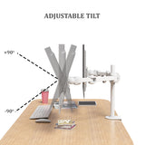 Dual LCD LED Monitor Desk Mount Stand Heavy Duty Fully Adjustable Arm fits 2 / Two Screens up to 27", 5 Years Warranty (Model RC2E-W)