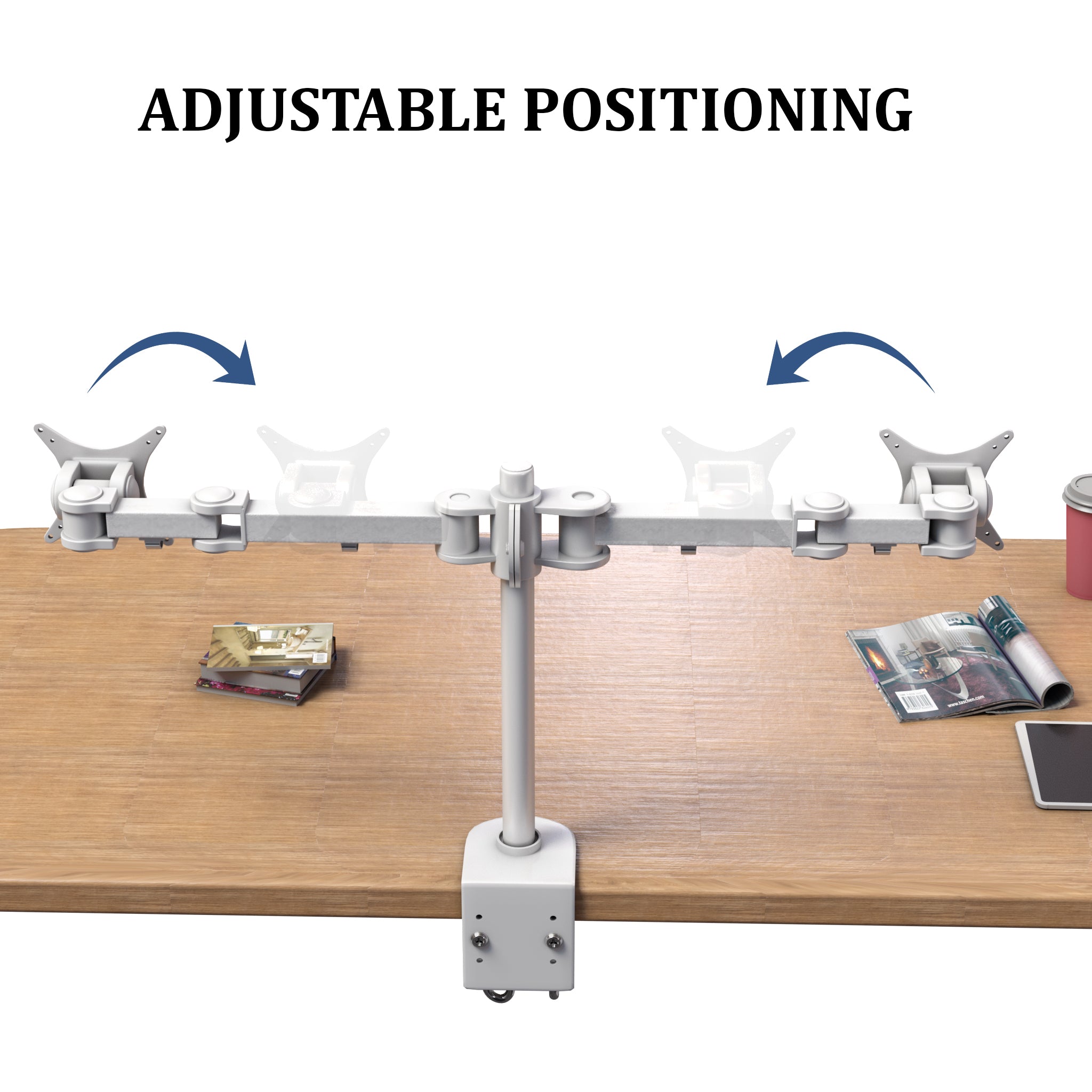 Dual LCD LED Monitor Desk Mount Stand Heavy Duty Fully Adjustable Arm fits 2 / Two Screens up to 27", 5 Years Warranty (Model RC2E-W)