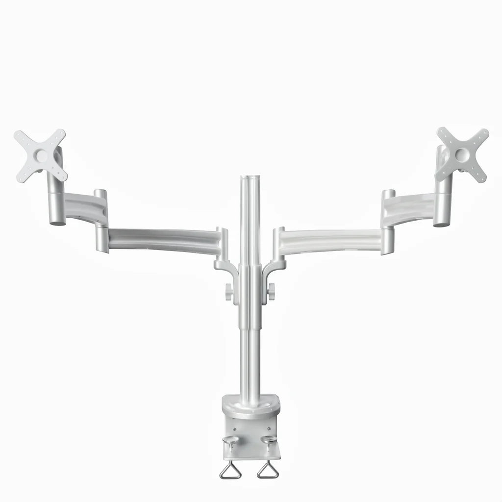 Dual Monitor Desk Mount Stand, Full Motion Compute Monitor Arm Mount for 2 LCD Screens up to 26 Inch, Dual Monitor Stand with C-Clamp, 5 Years Warranty, Silver (RCD-PRM)
