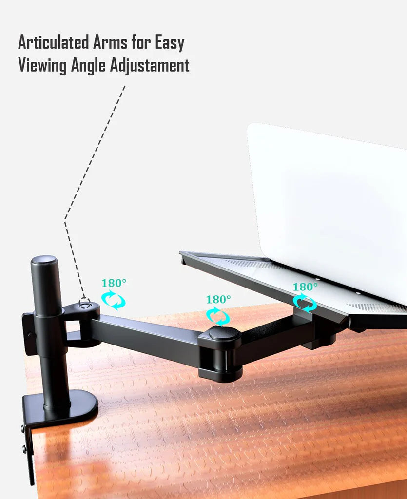 Fully Adjustable Extension with C-Clamp Single Laptop Notebook Desk Mount Stand, Black (RCLAPTOP)