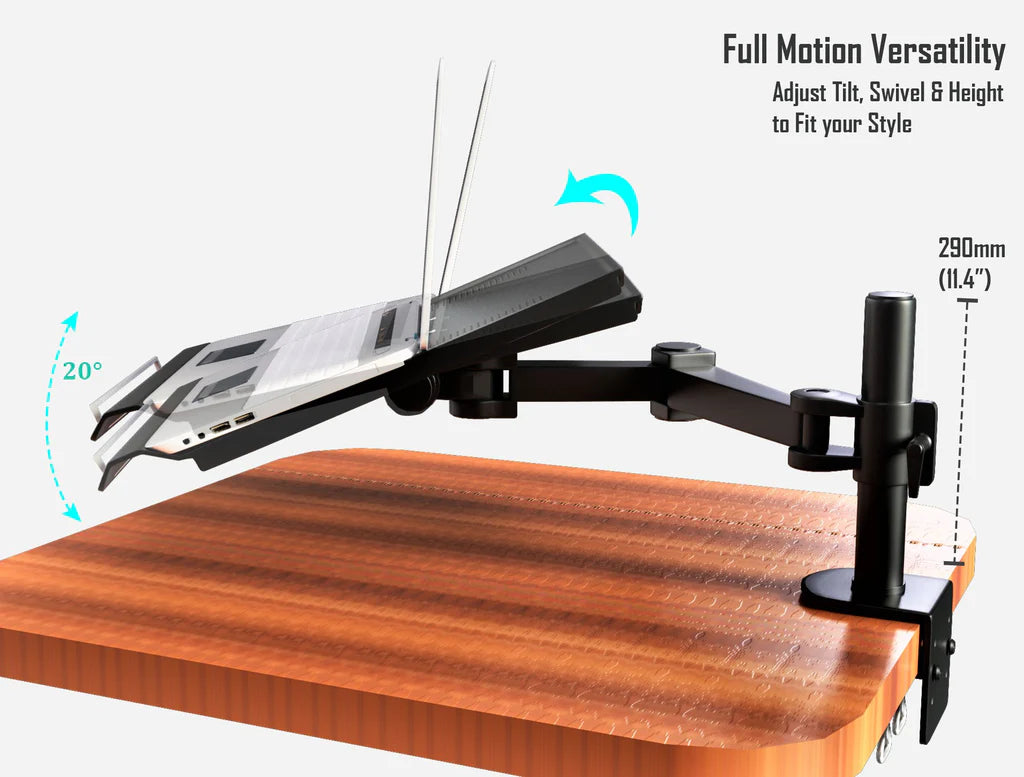 Fully Adjustable Extension with C-Clamp Single Laptop Notebook Desk Mount Stand, Black (RCLAPTOP)