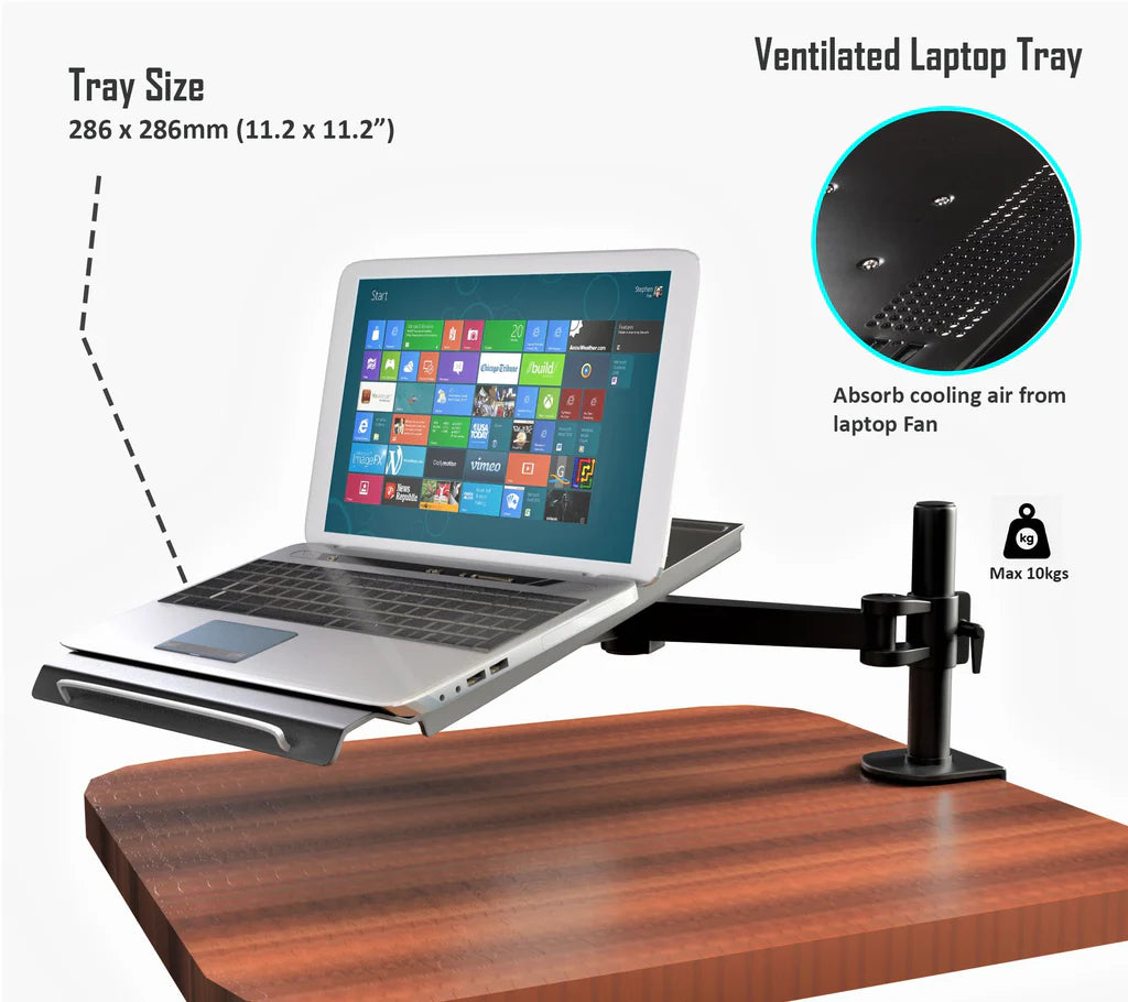 Fully Adjustable Extension with C-Clamp Single Laptop Notebook Desk Mount Stand, Black (RCLAPTOP)