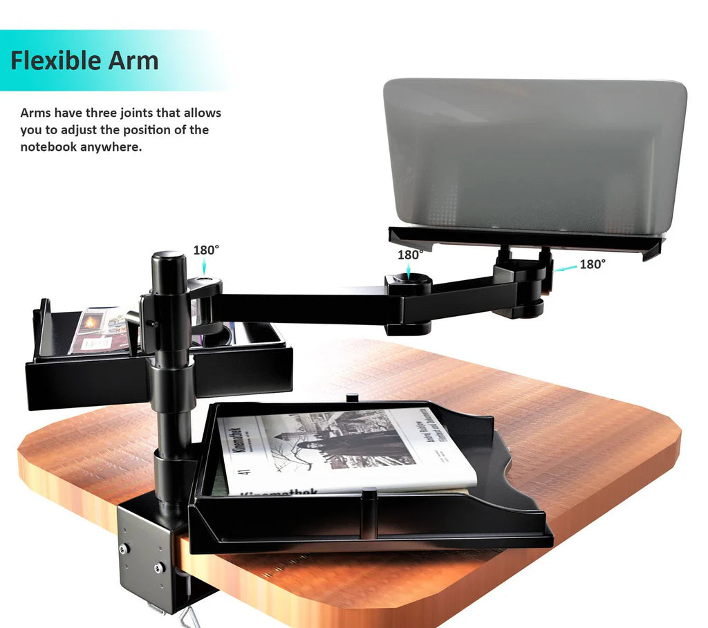 Laptop/Notebook/Projector Mount C-Clamp Stand, 2 pcs Drawers to Well Organize Your Desktop or Notebook Accessories - Black (RCLPTRAY)
