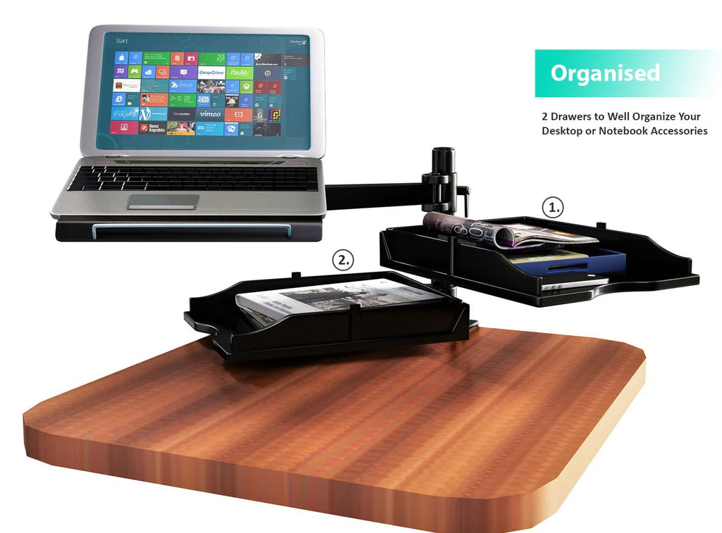 Laptop/Notebook/Projector Mount C-Clamp Stand, 2 pcs Drawers to Well Organize Your Desktop or Notebook Accessories - Black (RCLPTRAY)