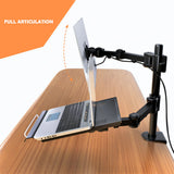 Desktop Dual LCD Fully Adjustable Single Computer Monitor and Laptop Desk Mount Combo Black Stand, Fits 13"-27" Screens and up to 17" Laptops (RCPRLM)