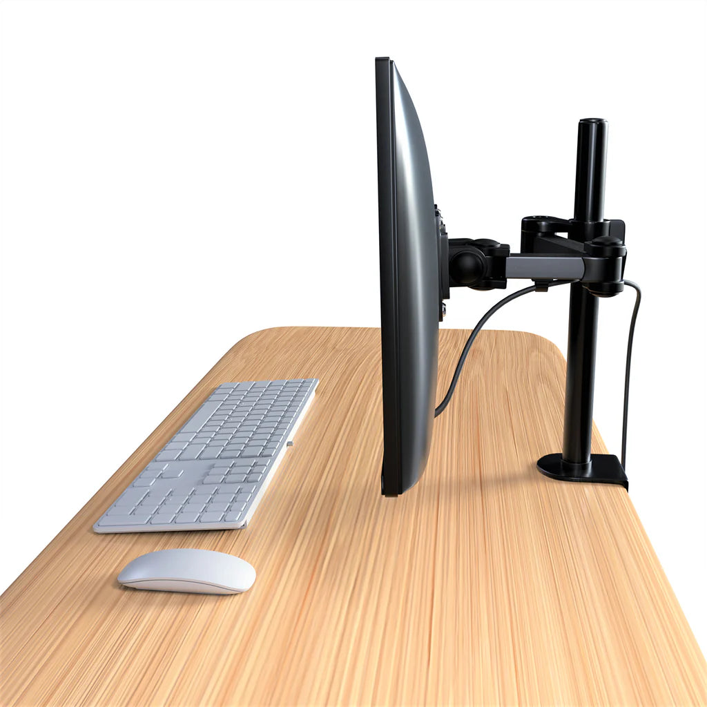 Single Fully Adjustable/Tilt/Articulating Full Motion LCD Arm Desk Mount Stand for 1 Screen up to 27 Inch, 5 Years Warranty Black (RCPRM1)