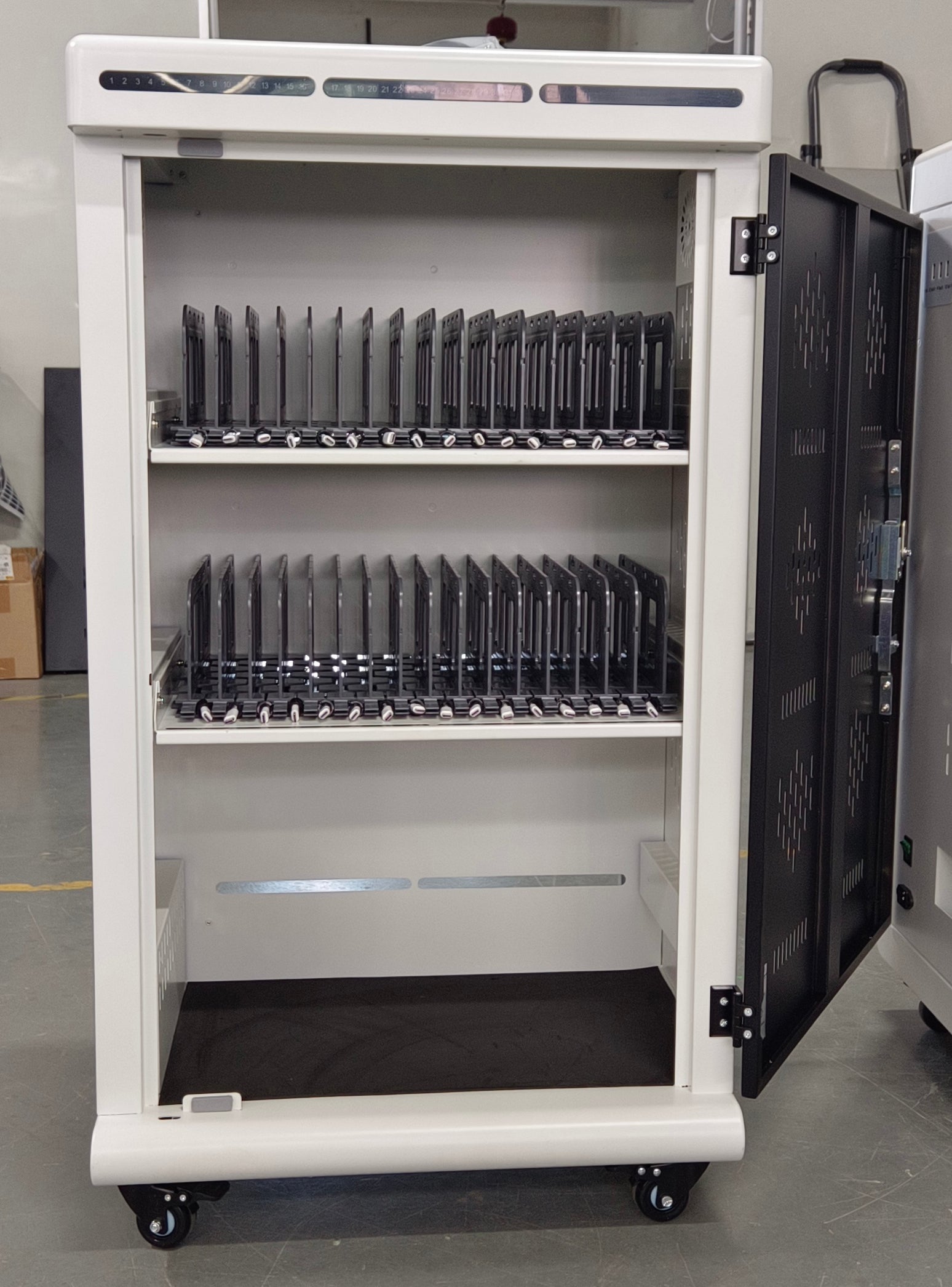 Tablet Charging Cabinet/Cart Suitable for Tablets up to 12 Inches, 32-BIT Workstations, White/Black (RN32)