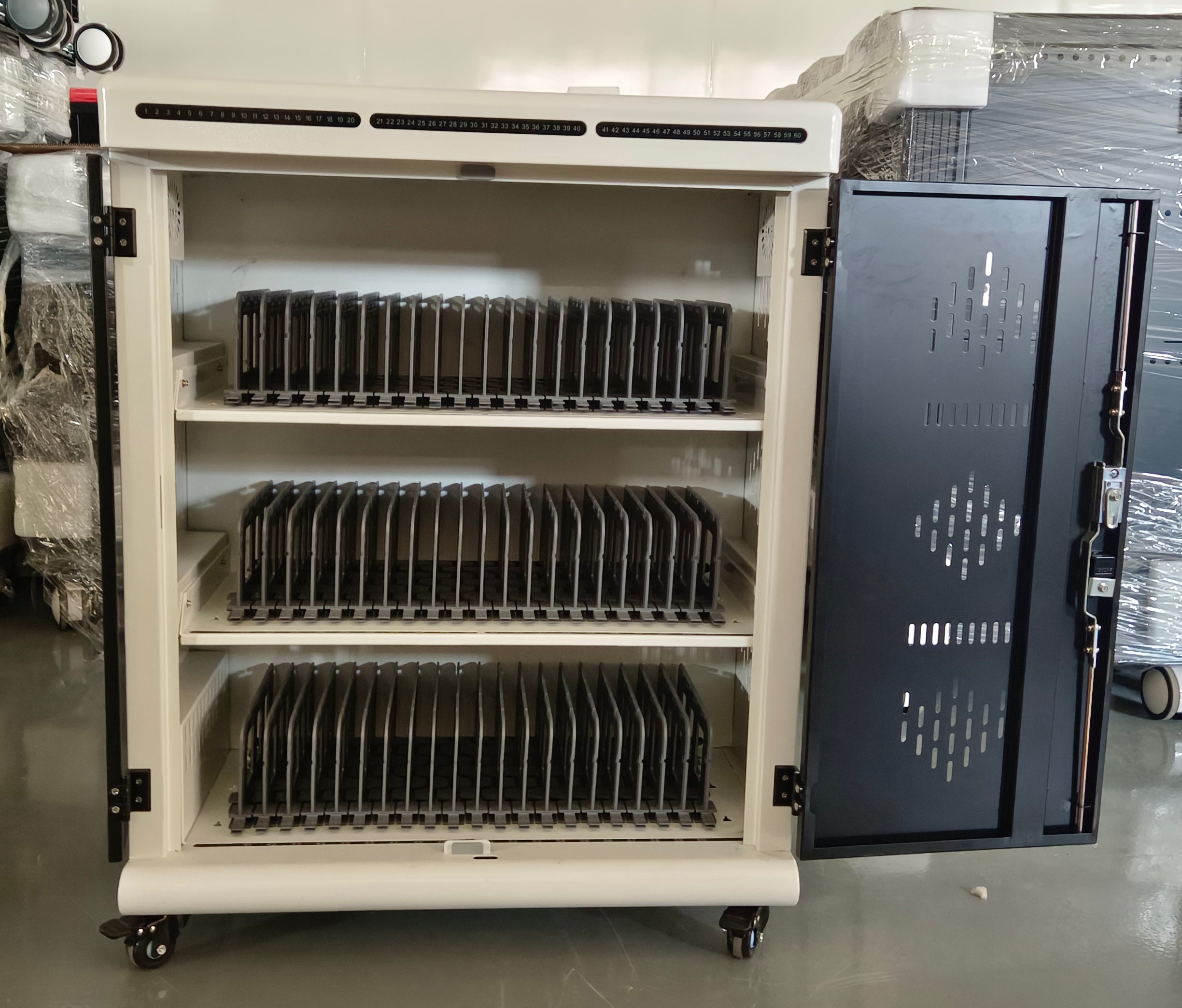 Tablet Charging Cabinet/Cart Suitable for Tablets up to 12 Inches, 60-BIT Workstations, White/Black (RN60)