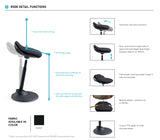 Ergonomic Height Adjustable Portable Active Stool with Self-Return Function, 15° Tilting & Stable Nylon Base, Black (RS08)