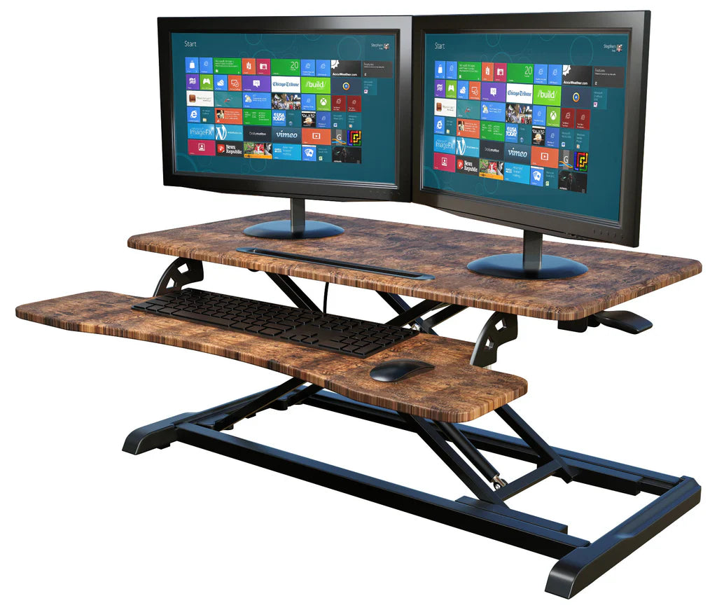 Wooden Color Top Instant Standing Desk Sit-Stand Desk Converter for Laptop, 1 or 2 Desktop, Stepless Any height lock Height Adjustable, Ergonomic, Gas Spring, Easy Installation RTEW