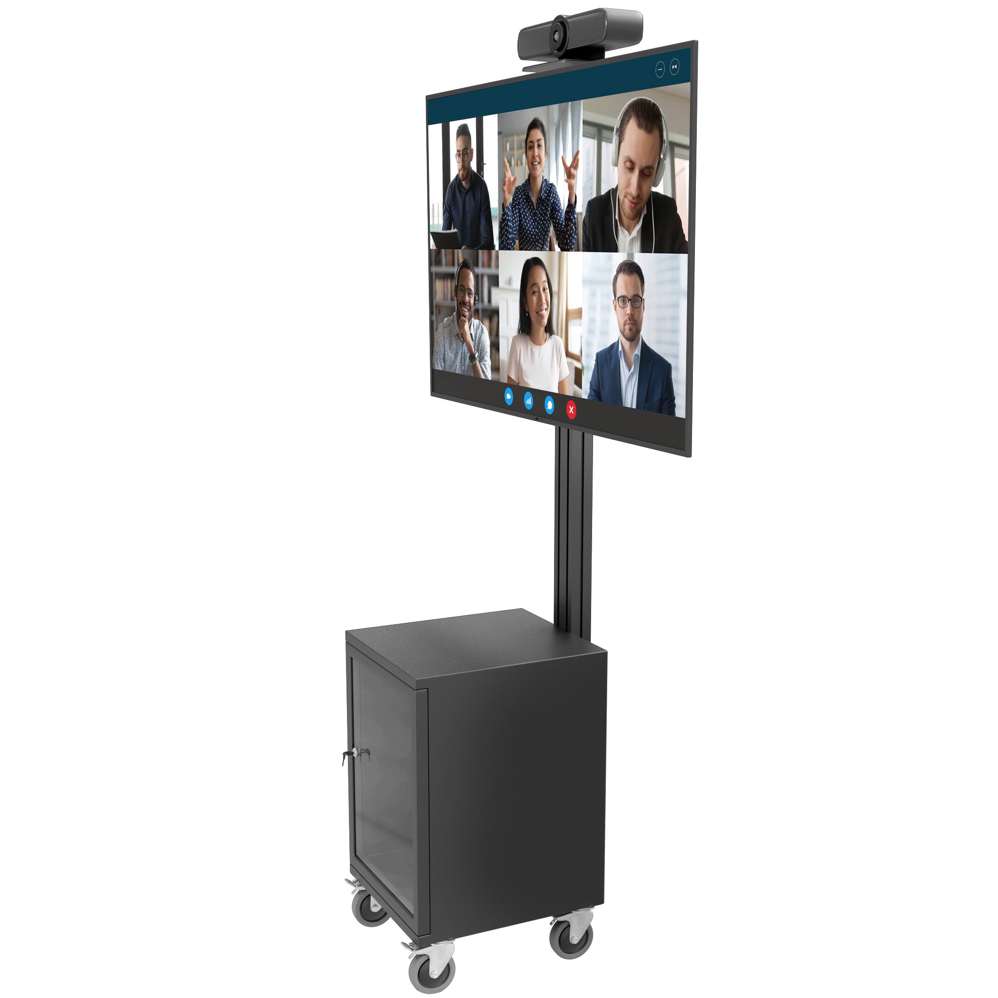 TV Stand with Locking Cabinet, Fits Monitors 32”-70” Video Conference Trolley India