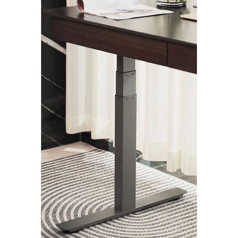 Dual Motor Electric Sit to Stand Workstation with Embedded Pull-Out Drawer, Height Adjustable with Supportive Legs, Smoky Wood Veneer Top (R20122-01 Basic)
