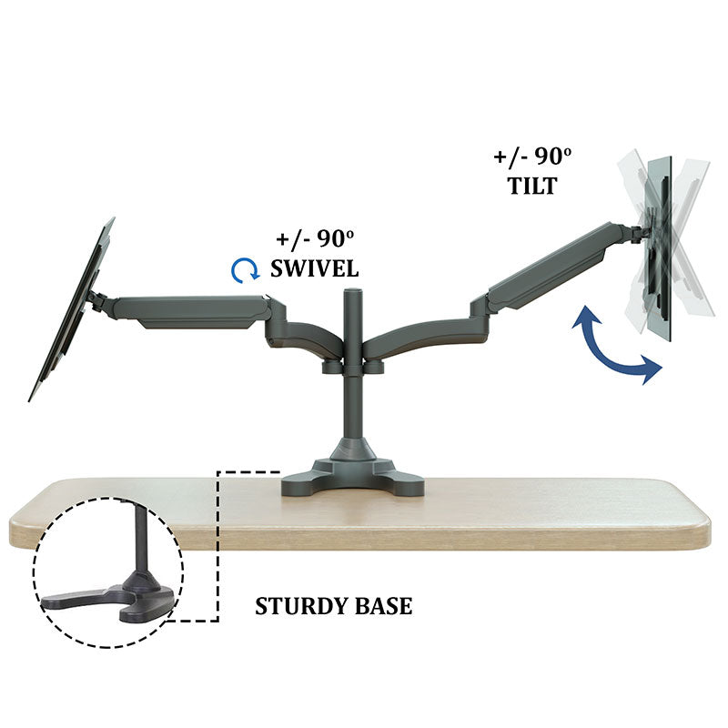 Dual Monitor Stand Monitor Mount, Fits 13 to 27 Inch Computer Screens Free Standing, Tilt/Swivel/Height Adjustable Arms, VESA Compatible, Black (2MSFG)