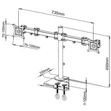 Dual LCD LED Monitor Desk Mount Stand Heavy Duty Fully Adjustable Arm fits 2 / Two Screens up to 27", 5 Years Warranty (Model RC2E-W)