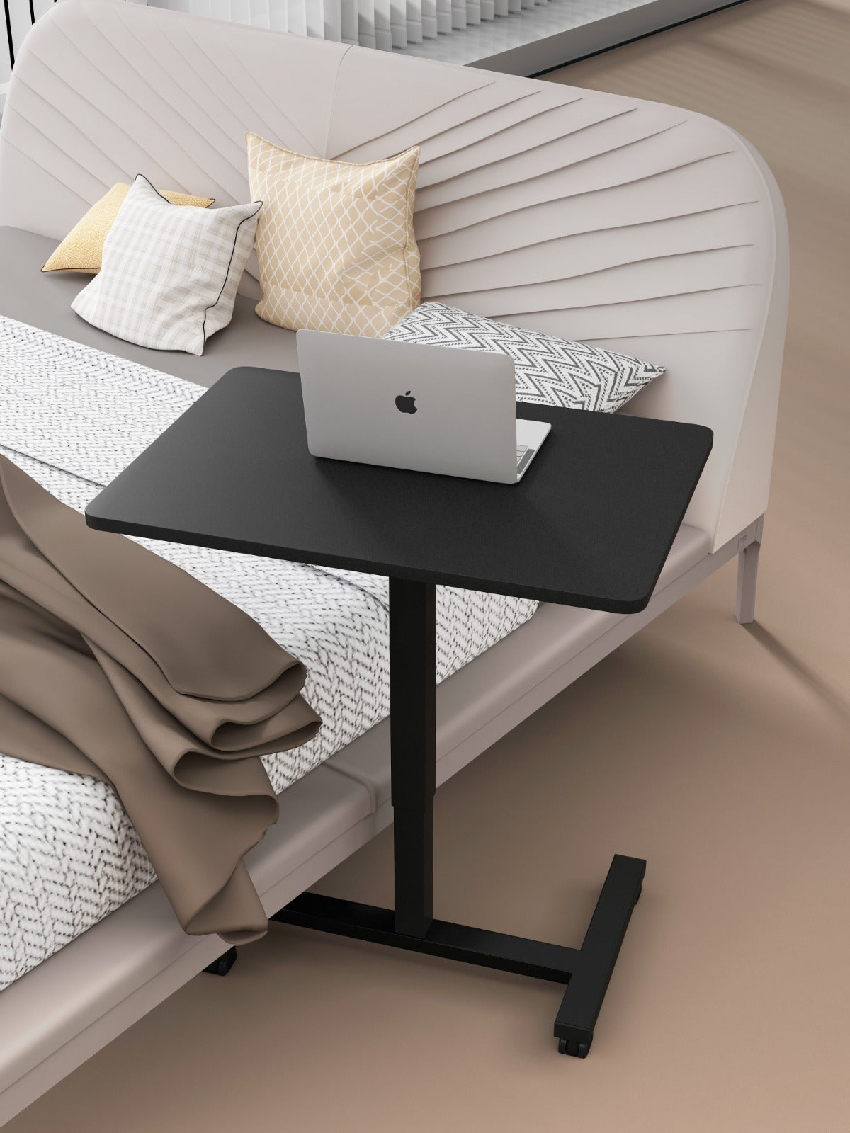 Portable Rolling Laptop Table Stylish & Spacious Minimalist Standing Table & Laptop Portable Desk with Pneumatic Lifting for Multi-Purpose Use, Black, (LPT06)