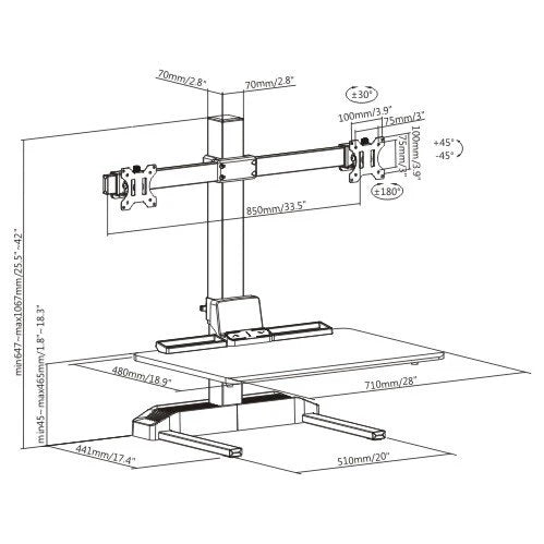 Dual 17"-32" Monitor Mount Electric ErgonomicHeight Adjustable Sit-Stand Desk Converter Workstation - Black, Model No (RTELVE-D)