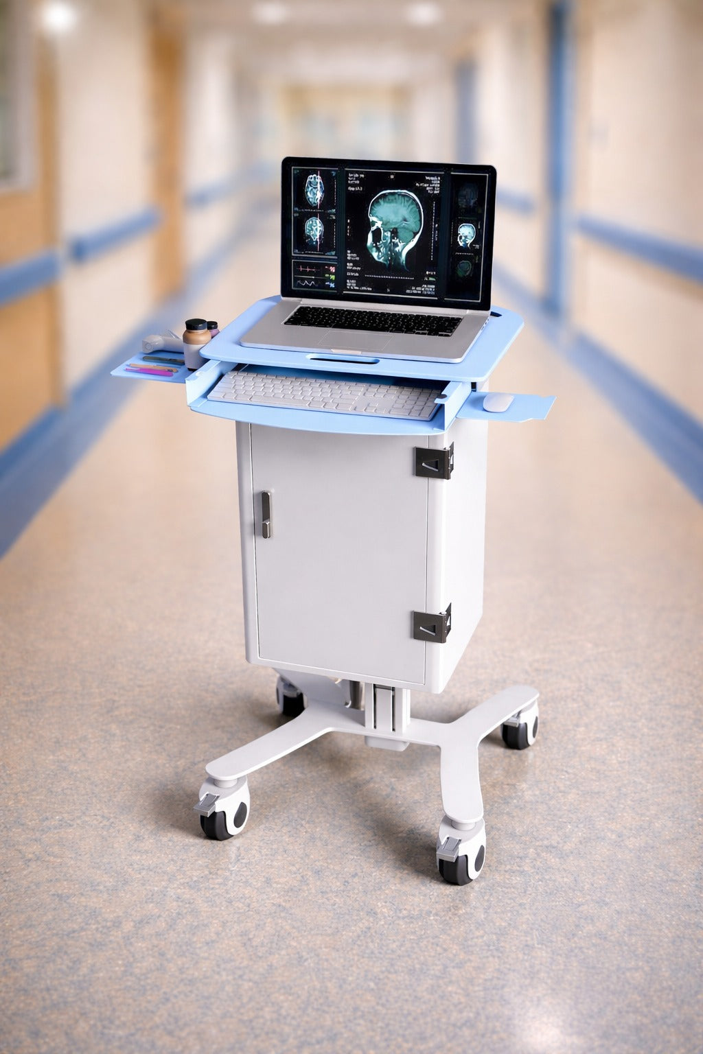HSL-3 Mobile Laptop Workstation - Clinical Stand with Storage Tray