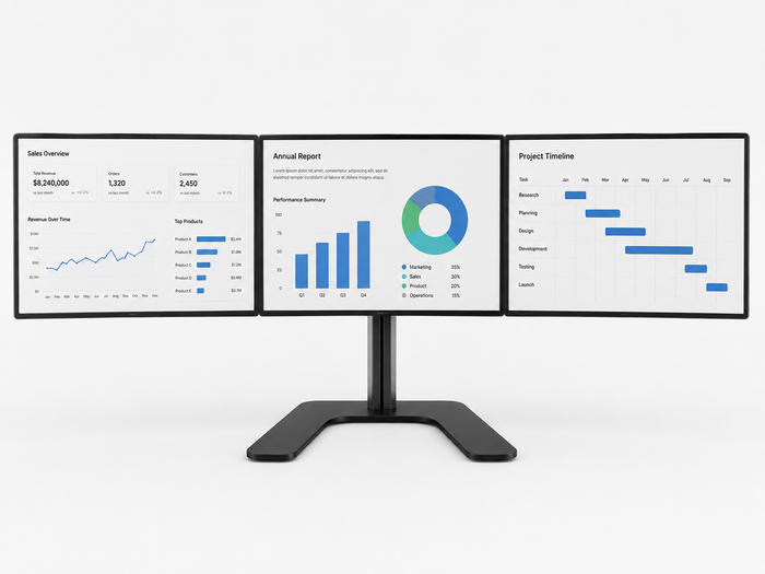 Heavy Duty Triple Monitor Stand for Large Displays Up to 34 inches - 3MSFHW | Control Room and Trading Desk